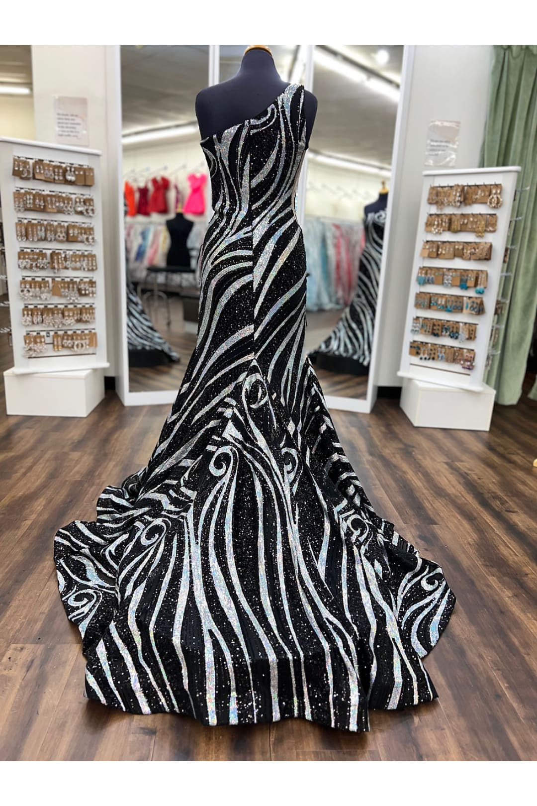 Sequin Fitted One Shoulder Gown by Jovani 24031 - 00 / Black/Silver - Long Formal Dresses