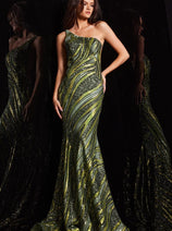 Sequin Fitted One Shoulder Gown by Jovani 24031