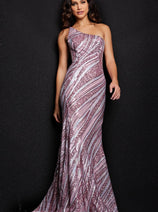 Sequin Fitted One Shoulder Gown by Jovani 24031