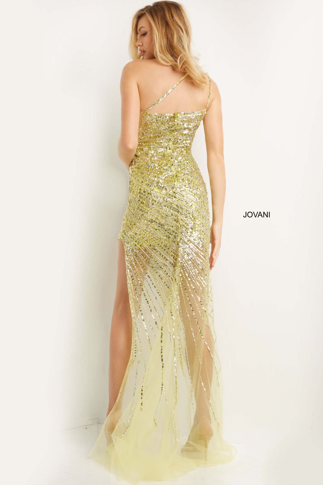 Sequin Fitted One Shoulder Slit Gown by Jovani 05647 - Long Formal Dresses