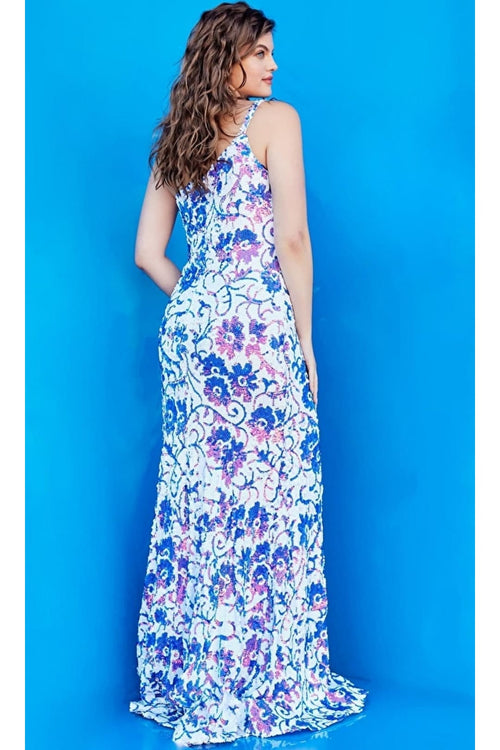 Sequin Fitted One Shoulder Slit Gown by Jovani 08256 - Long Formal Dresses