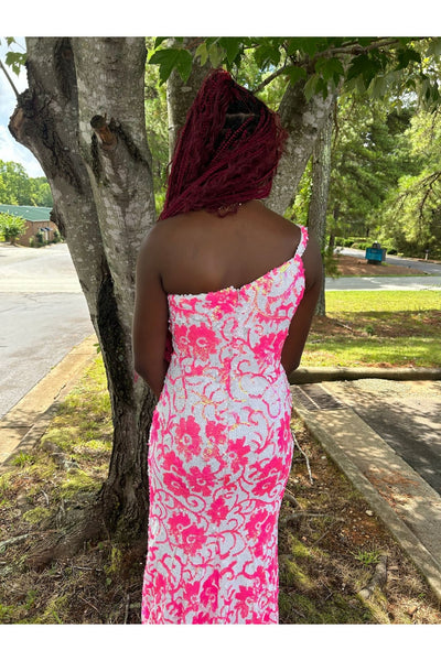 Sequin Fitted One Shoulder Slit Gown by Jovani 08256 - Long Formal Dresses