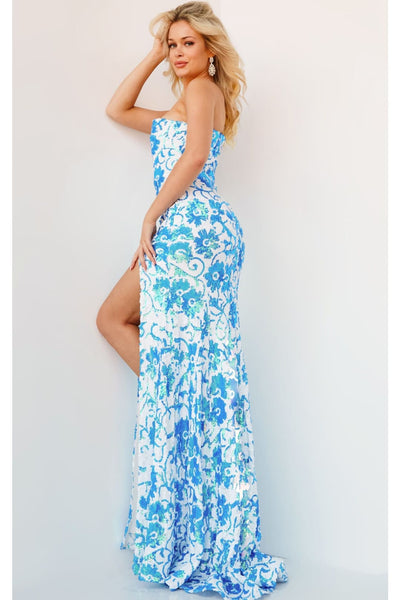 Sequin Fitted One Shoulder Slit Gown by Jovani 08256 - Long Formal Dresses