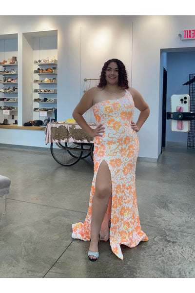 Sequin Fitted One Shoulder Slit Gown by Jovani 08256 - Long Formal Dresses