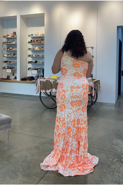 Sequin Fitted One Shoulder Slit Gown by Jovani 08256 - Long Formal Dresses