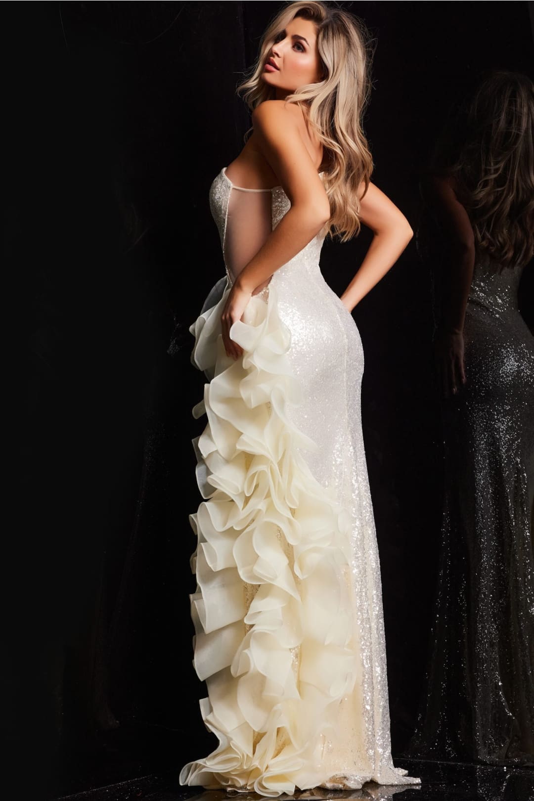 Sequin Fitted One Shoulder Slit Gown by Jovani 37344 - Long Formal Dresses