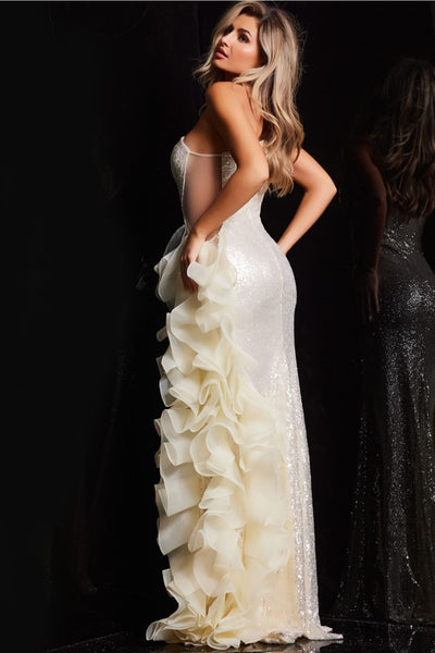 Sequin Fitted One Shoulder Slit Gown by Jovani 37344 - Long Formal Dresses