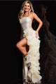 Sequin Fitted One Shoulder Slit Gown by Jovani 37344 - 00 / Cream - Long Formal Dresses
