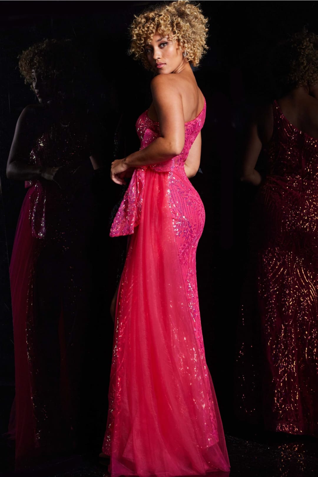 Sequin Fitted One Shoulder Slit Gown by Jovani 39384 - Long Formal Dresses