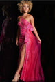Sequin Fitted One Shoulder Slit Gown by Jovani 39384 - 00 / Fuchsia - Long Formal Dresses