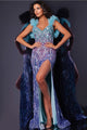 Sequin Fitted Ruffle Sleeve Slit Gown by Jovani 40761 - 00 / Blue/Lilac/Indigo - Long Formal Dresses