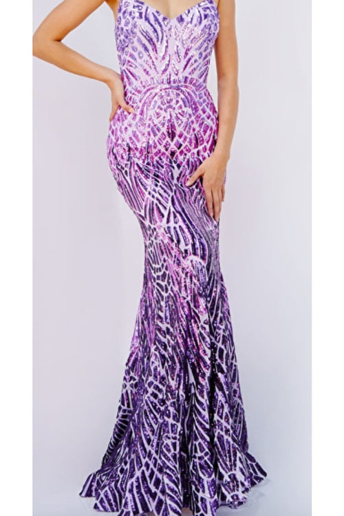 Sequin Fitted Sleeveless Gown by Jovani 06450 - 00 / Lilac/Purple - Long Formal Dresses
