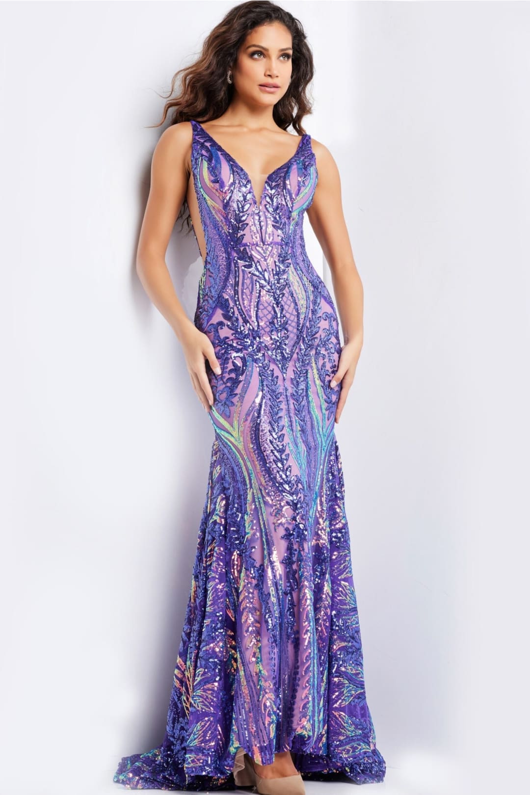 Sequin Fitted Sleeveless Gown by Jovani 22770 - 00 / Purple - Long Formal Dresses