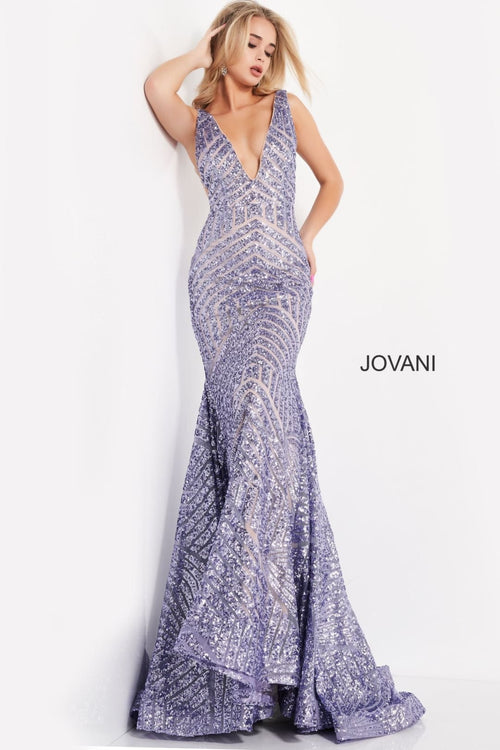 Sequin Fitted Sleeveless Gown by Jovani 59762 - 00 / Purple - Long Formal Dresses