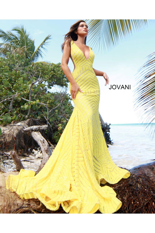 Sequin Fitted Sleeveless Gown by Jovani 59762 - 00 / Yellow - Long Formal Dresses