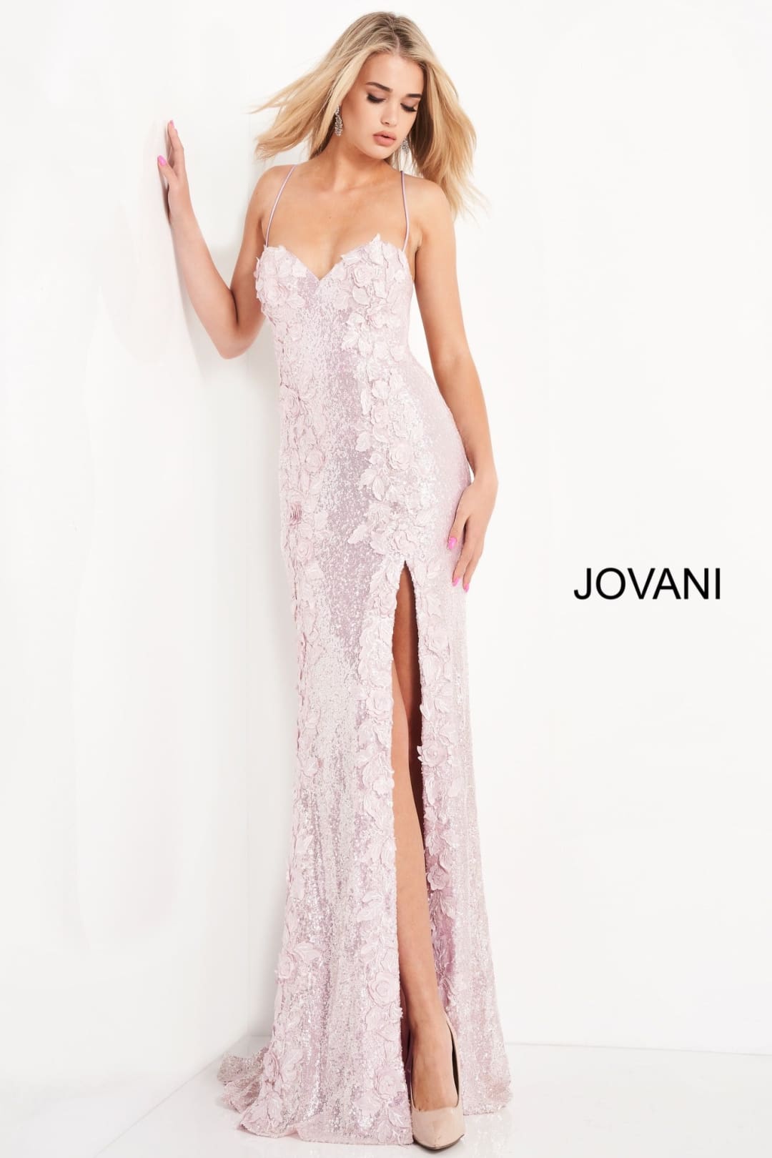 Sequin Fitted Sleeveless Slit Gown by Jovani 06109 - 00 / Ice Pink - Long Formal Dresses