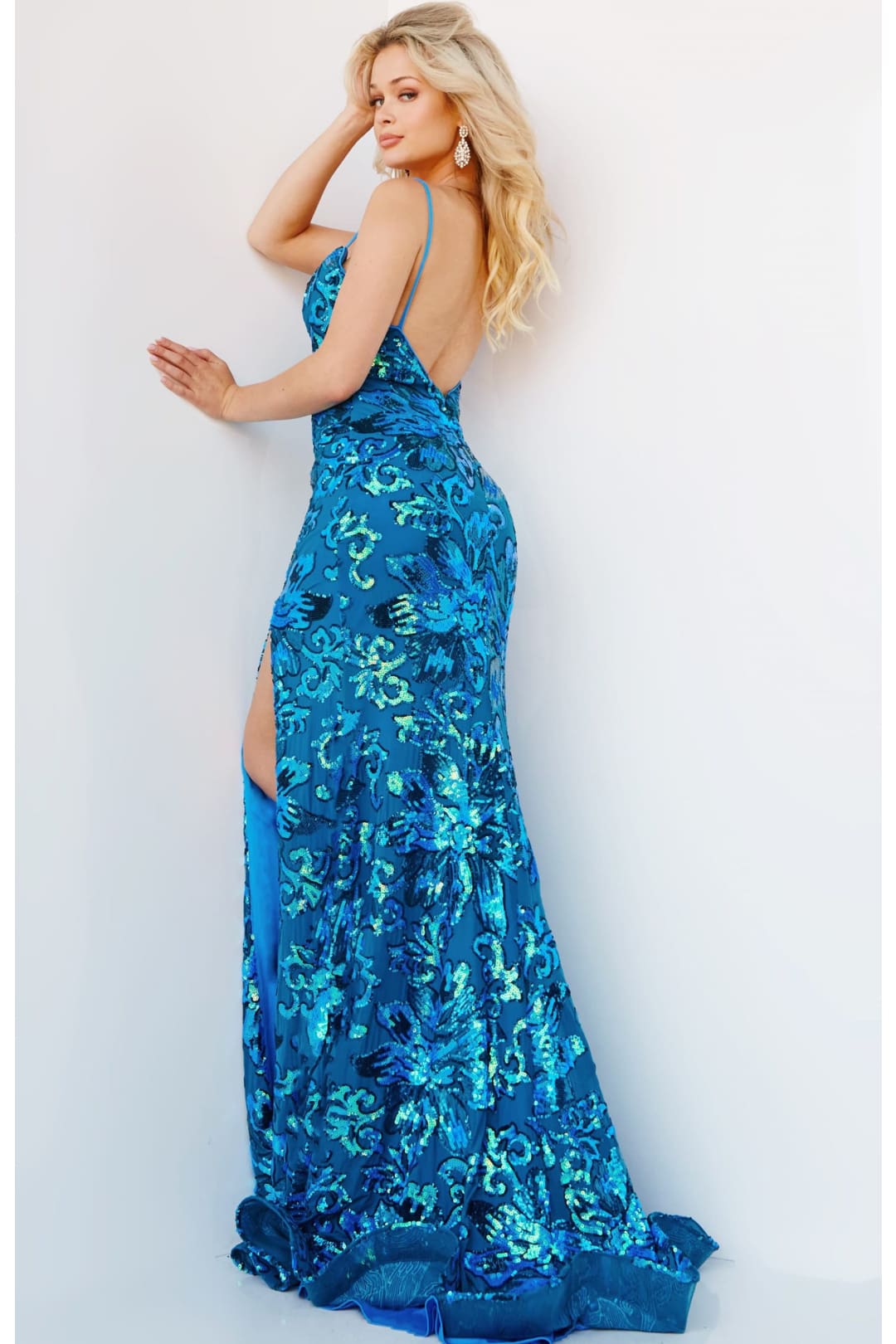Sequin Fitted Sleeveless Slit Gown by Jovani 08459 - Long Formal Dresses