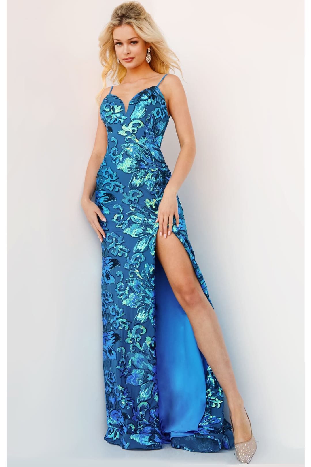 Sequin Fitted Sleeveless Slit Gown by Jovani 08459 - Long Formal Dresses