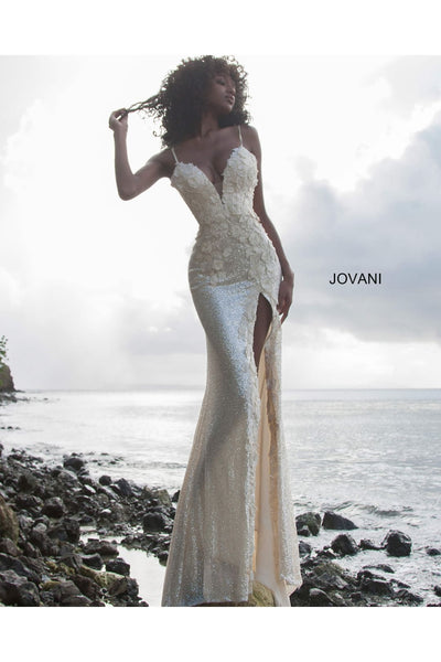 Sequin Fitted Sleeveless Slit Gown by Jovani 1012 - Long Formal Dresses