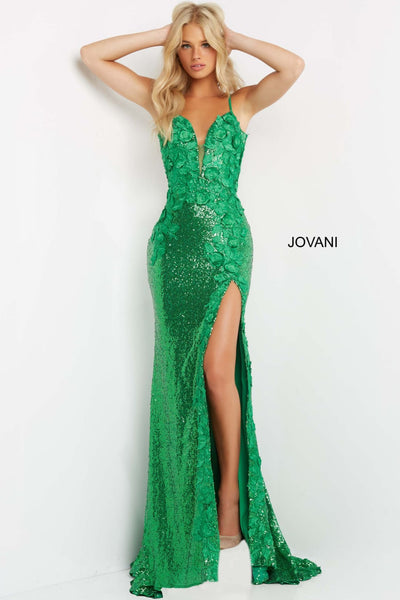 Sequin Fitted Sleeveless Slit Gown by Jovani 1012 - 00 / Green - Long Formal Dresses