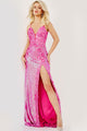 Sequin Fitted Sleeveless Slit Gown by Jovani 1012 - 00 / Hot Pink - Long Formal Dresses