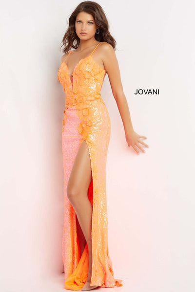 Sequin Fitted Sleeveless Slit Gown by Jovani 1012 - 00 / Orange - Long Formal Dresses