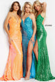 Sequin Fitted Sleeveless Slit Gown by Jovani 1012 - 00 / Turquoise - Long Formal Dresses