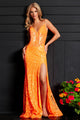 Sequin Fitted Sleeveless Slit Gown by Jovani 23216 - 00 / Neon Orange - Long Formal Dresses