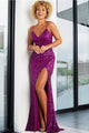 Sequin Fitted Sleeveless Slit Gown by Jovani 38337 - 00 / Purple - Long Formal Dresses