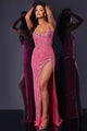 Sequin Fitted Sleeveless Slit Gown by Jovani 44637 - 00 / Pink - Long Formal Dresses