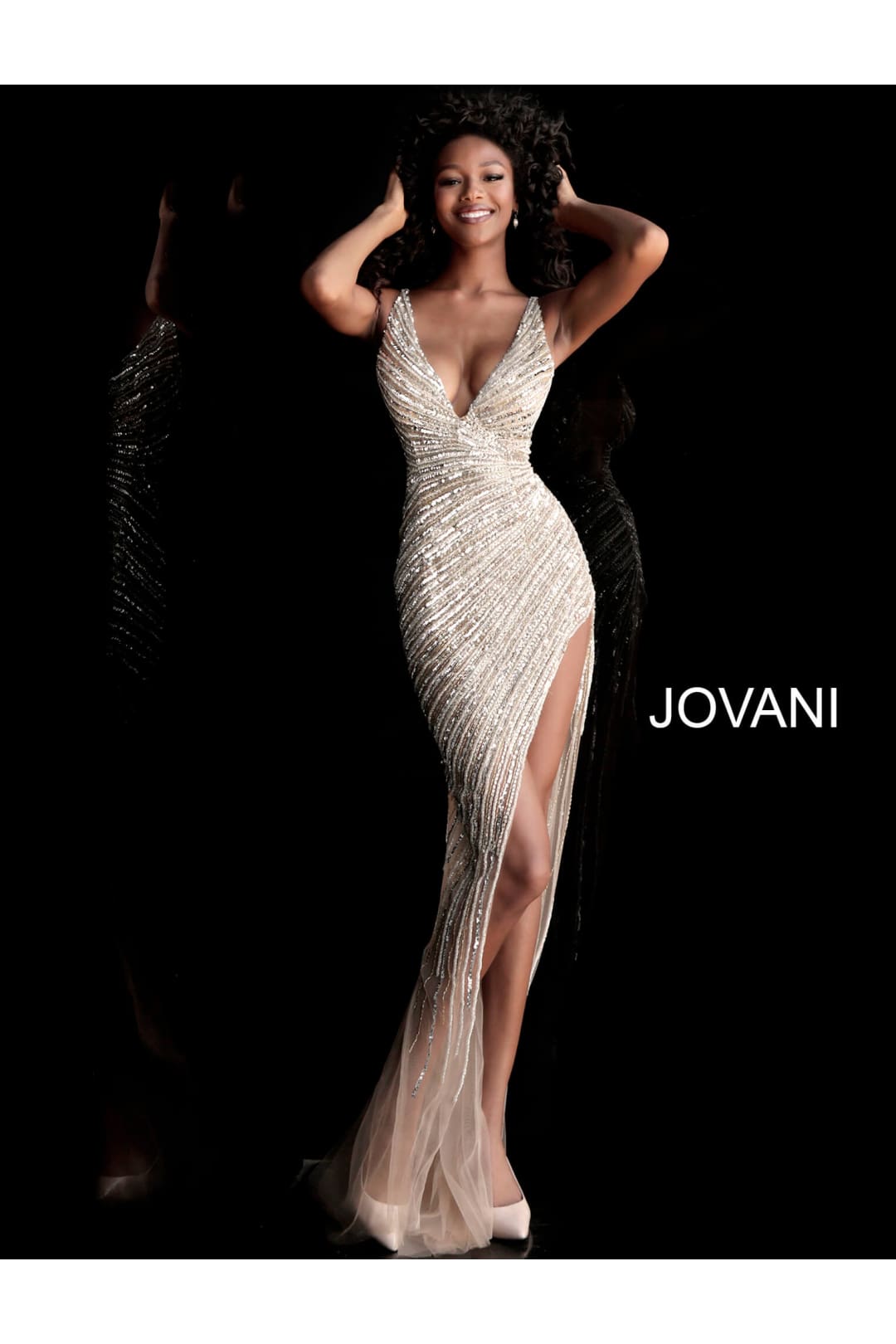 Sequin Fitted Sleeveless Slit Gown by Jovani 63405 - 00 / Gold/Silver - Long Formal Dresses