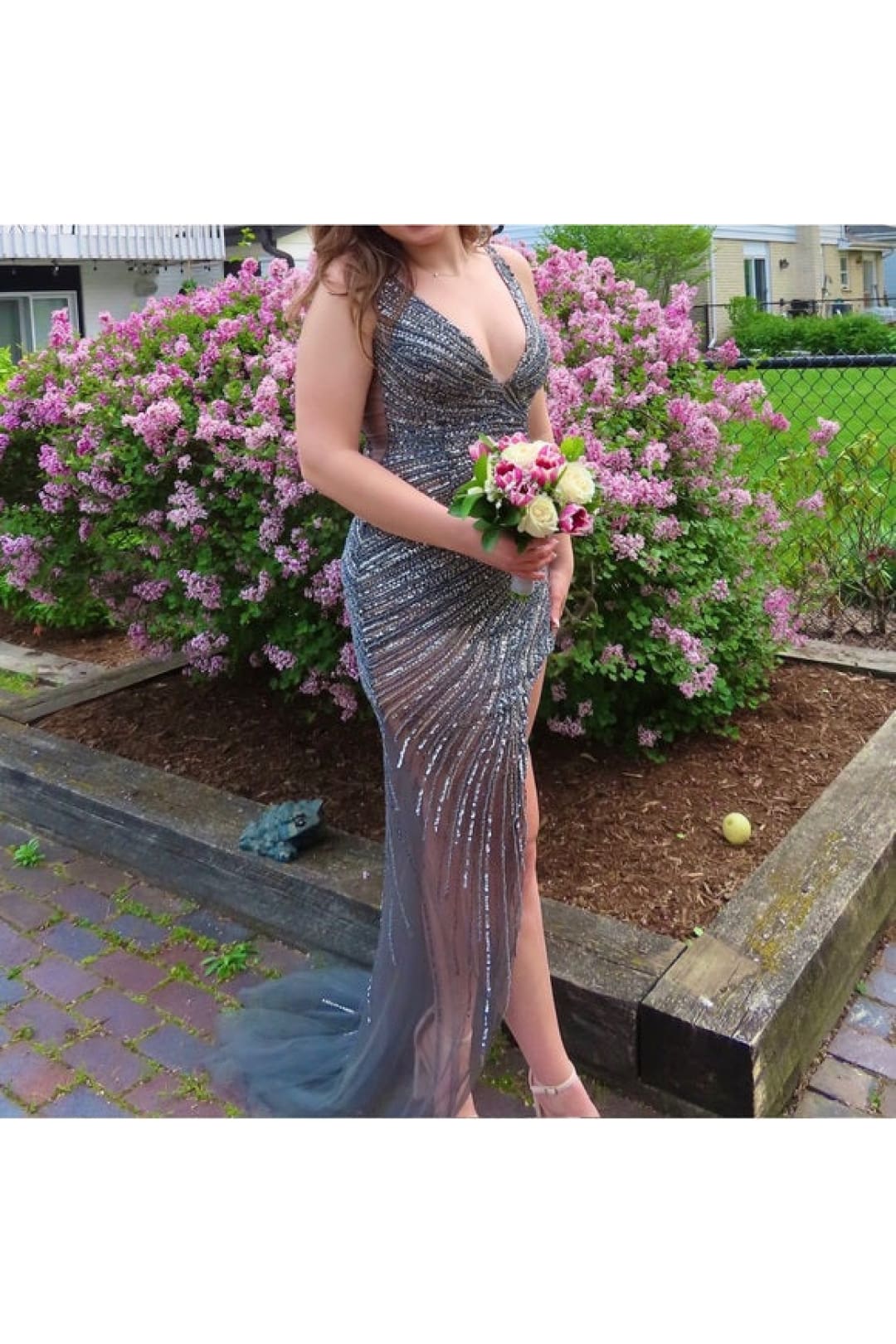 Sequin Fitted Sleeveless Slit Gown by Jovani 63405 - 00 / Platinum - Long Formal Dresses