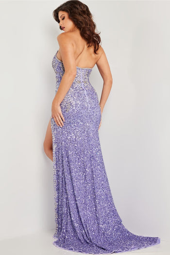 Sequin Fitted Strapless Slit Gown by Jovani 36537 - Long Formal Dresses