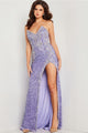 Sequin Fitted Strapless Slit Gown by Jovani 36537 - 00 / Lilac/Silver - Long Formal Dresses