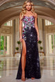 Sequin Fitted Strapless Slit Gown by Jovani 42303 - 00 / Black - Long Formal Dresses