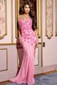 Sequin Fitted Strapless Slit Gown by Jovani D6018 - 00 / Pink - Long Formal Dresses