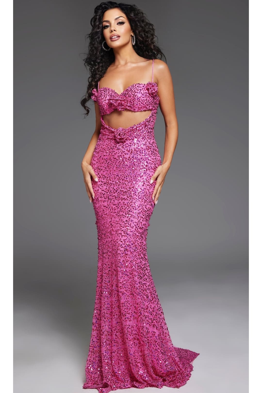 Sequin Hot Pink Prom Dress: Jovani D5403 - Hot Pink / 00 - Apparel & Accessories > Clothing > Dresses