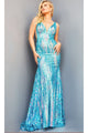 Sequin Jovani Plus-Size Prom Dress with Sheer Sides - Iridescent Jade / 16 - Apparel & Accessories > Clothing > Dresses