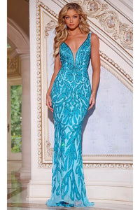Sequin Long Blue Prom Dress: Jovani 38917 - Blue / Prom