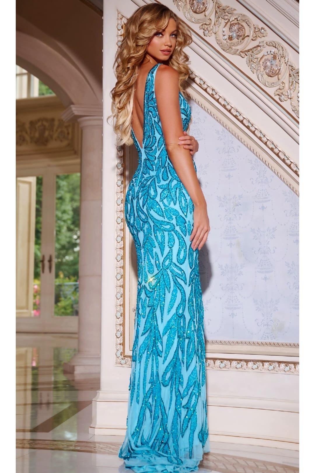Sequin Long Blue Prom Dress: Jovani 38917 - Prom