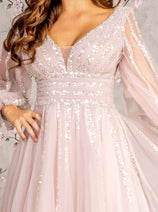 Sequin Long Sleeve A-line Mesh Gown by GLS Gloria GL3495