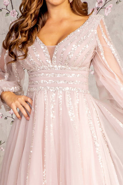 Sequin Long Sleeve A-line Mesh Gown by GLS Gloria GL3495 - Long Formal Dresses