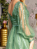 Sequin Long Sleeve A-line Mesh Gown by GLS Gloria GL3495