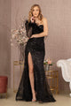 Sequin Long Sleeve Feather Gown by GLS Gloria GL3160 - S / Black - Long Formal Dresses