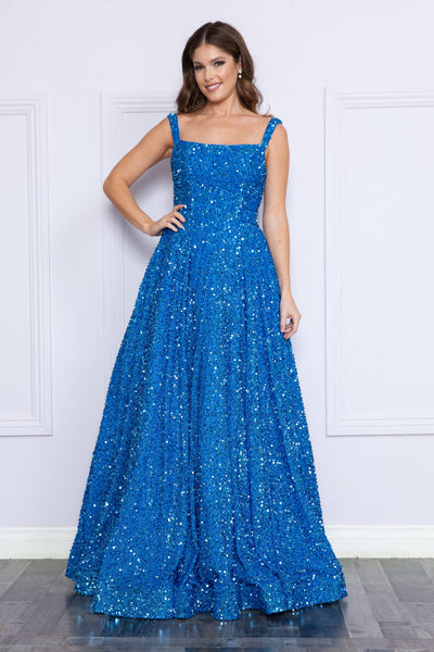 Poly USA 9106 Sequin Long Sleeveless A-line Dress