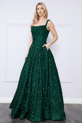 Poly USA 9106 Sequin Long Sleeveless A-line Dress