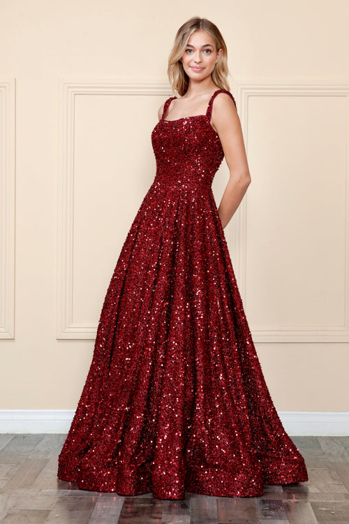 Poly USA 9106 Sequin Long Sleeveless A-line Dress