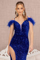 Sequin Off Shoulder Feather Gown by Elizabeth K GL3149 - Long Formal Dresses