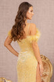 Sequin Off Shoulder Feather Gown by Elizabeth K GL3149 - Long Formal Dresses