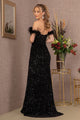 Sequin Off Shoulder Feather Gown by Elizabeth K GL3149 - Long Formal Dresses